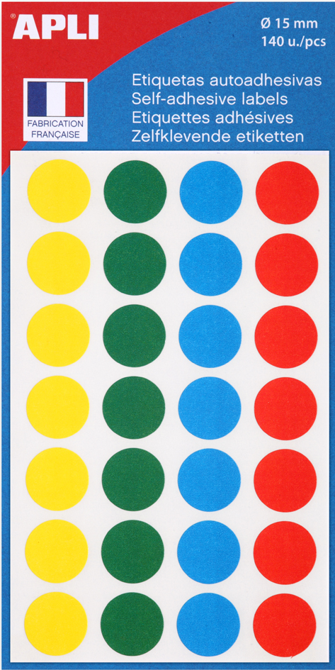 APLI Pastille de signalisation, diamètre: 15 mm, assorti
