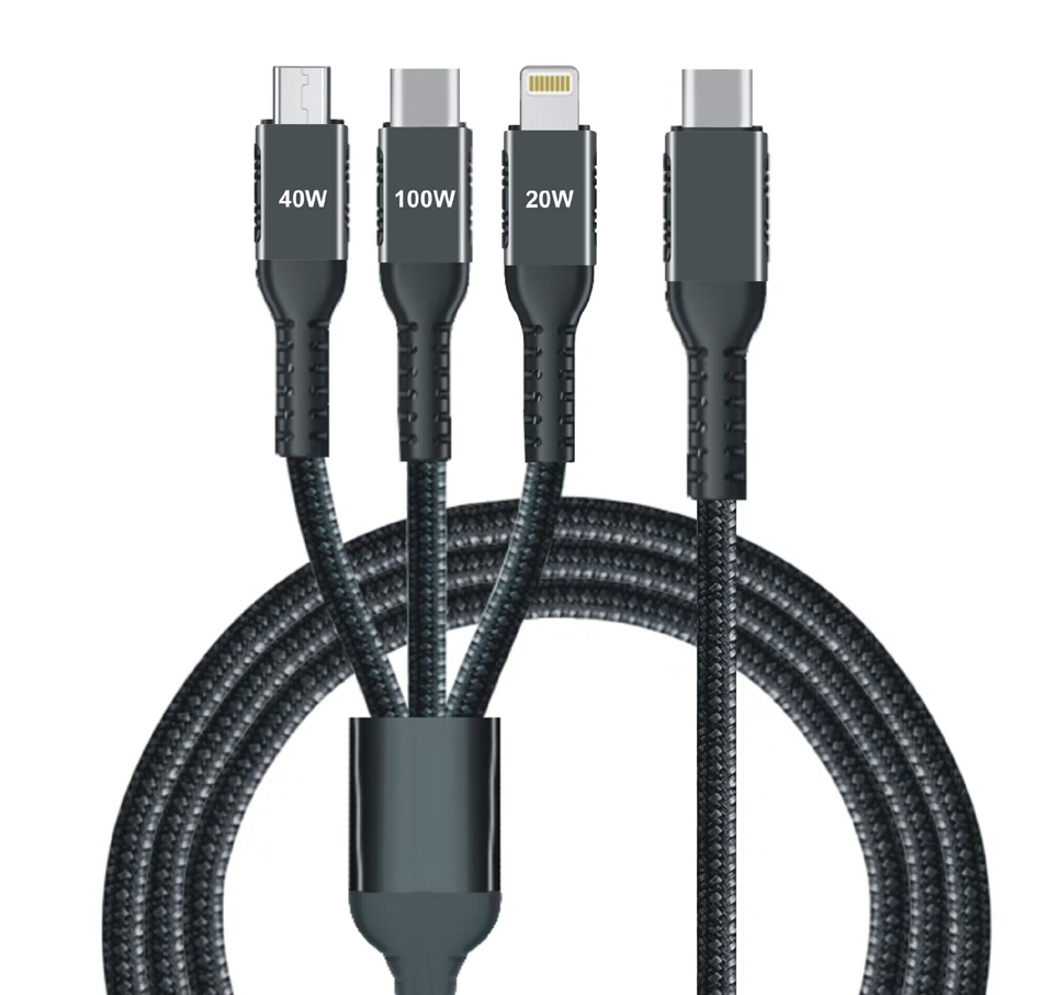 IWH Câble de charge 3 en 1, USB-A-Lightning/Micro USB/USB-C