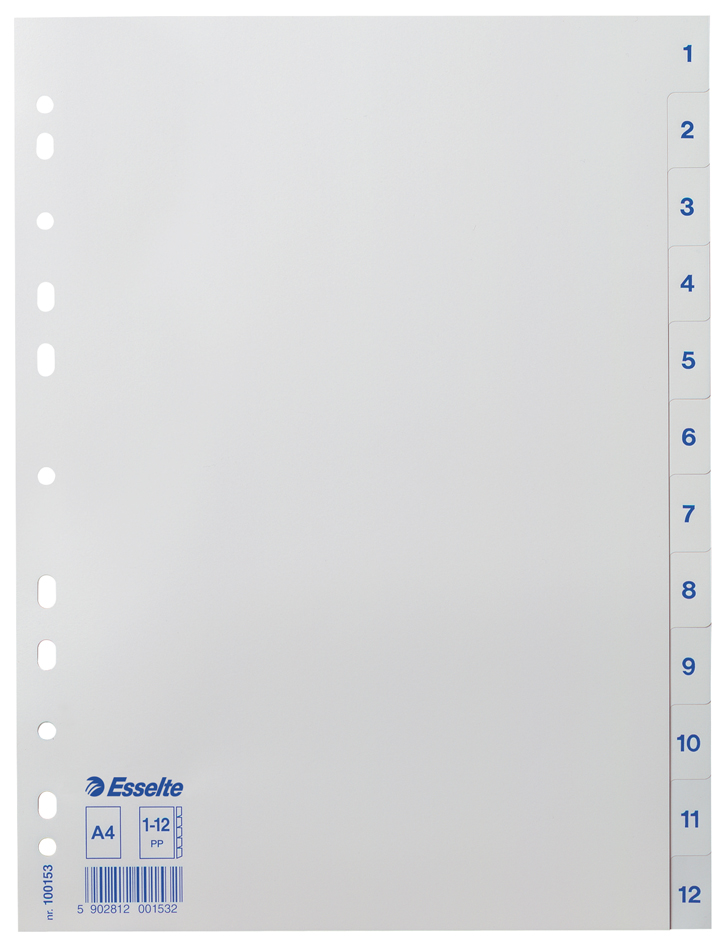 esselte Intercalaires en plastique, chiffres, A4, 1-12