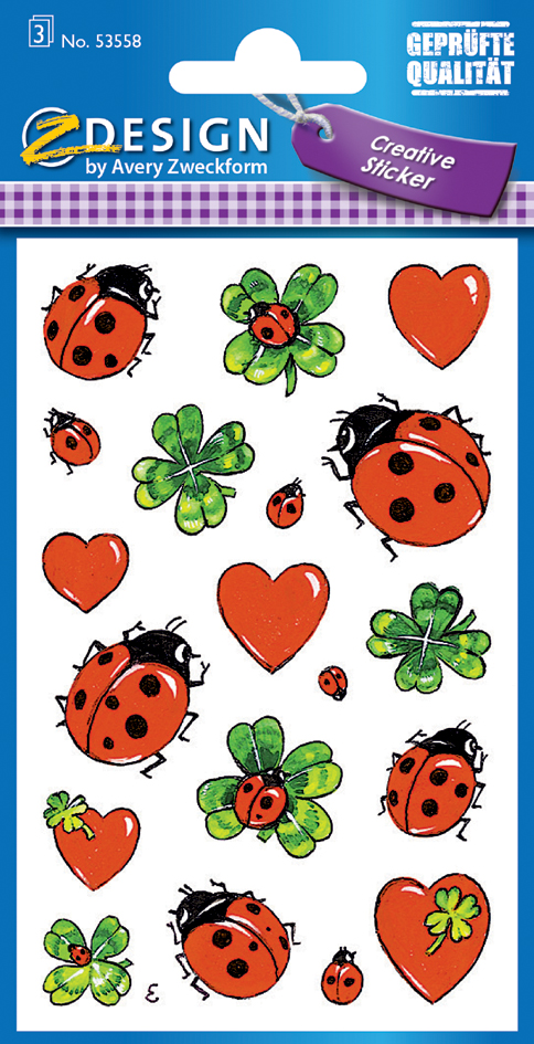 AVERY Zweckform ZDesign Sticker 'coccinelle, trèfle & coeur'