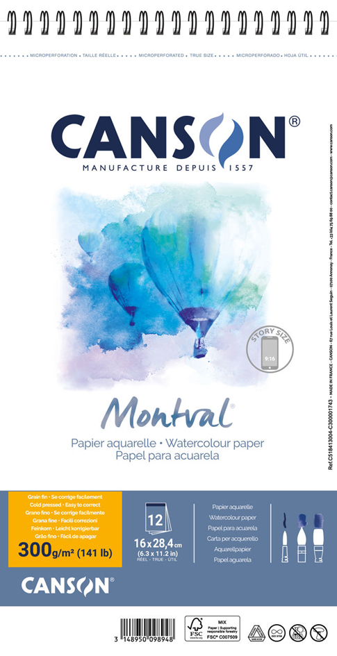 CANSON Album papier aquarelle 'Montval', 160 x 284 mm, 300 g