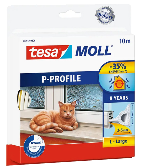 tesa Moll CLASSIC Calfeutrage caoutchouc profil P, blanc