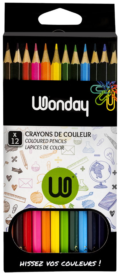 Wonday Crayons de couleur, étui carton de 12