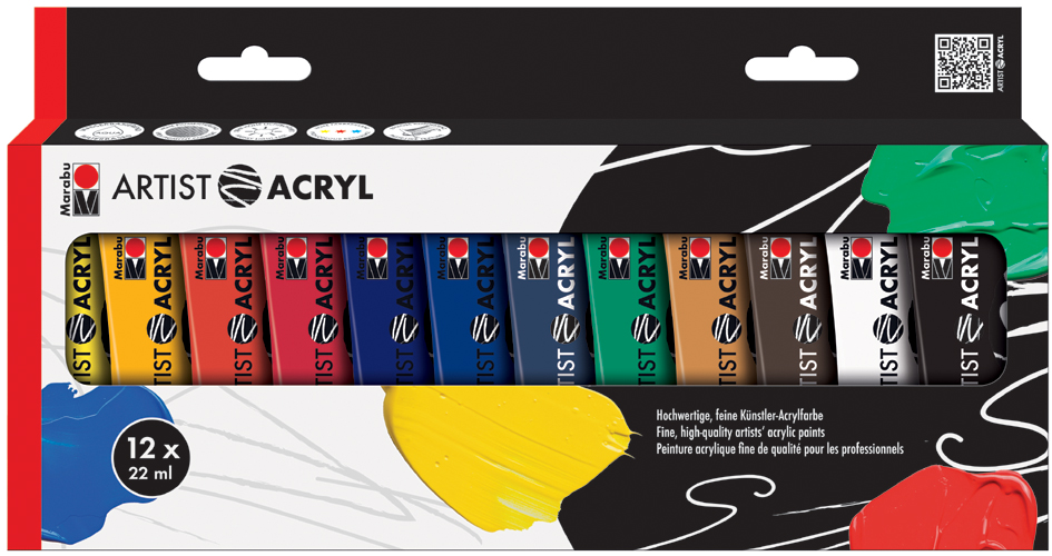 Marabu Set de peinture acrylique 'Artist Acryl', 12 x 22 ml