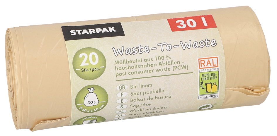 STARPAK Sac poubelle 'Waste-to-Waste', 30 litres, marron