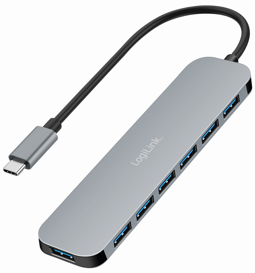 LogiLink Hub USB 3.2 Gen1, 7 ports, boîtier aluminium, gris