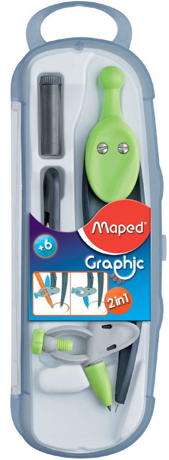 Maped Boîte de compas Graphic 360 degrés, avec anneau