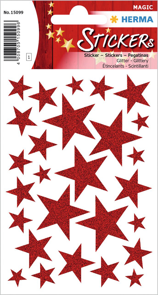 HERMA Autocollants de Noel MAGIC 'étoiles rouge', pailletté