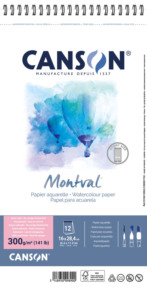 CANSON Album papier aquarelle 'Montval', 160 x 284 mm, 300 g