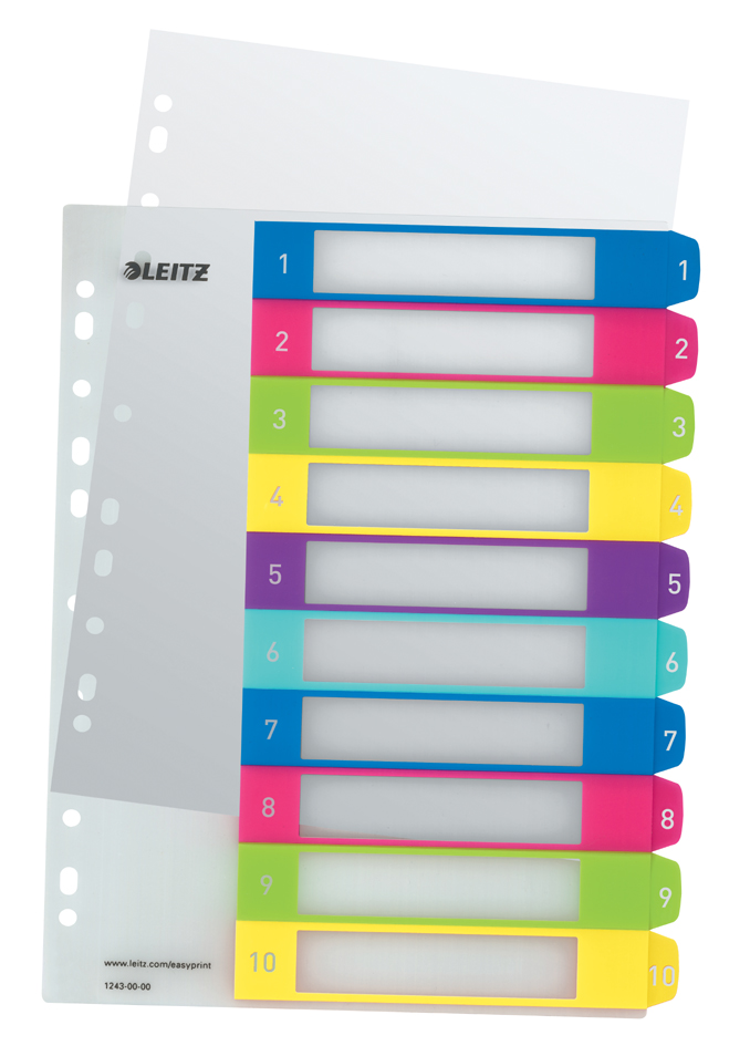 LEITZ Intercalaires en plastique WOW, numéroté, A4, 1-10