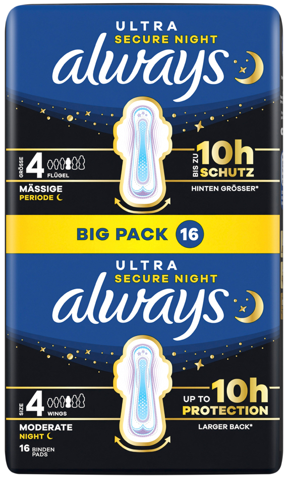 Serviette hygiénique ULTRA DAY Secure Night avec ailettes, taille 4