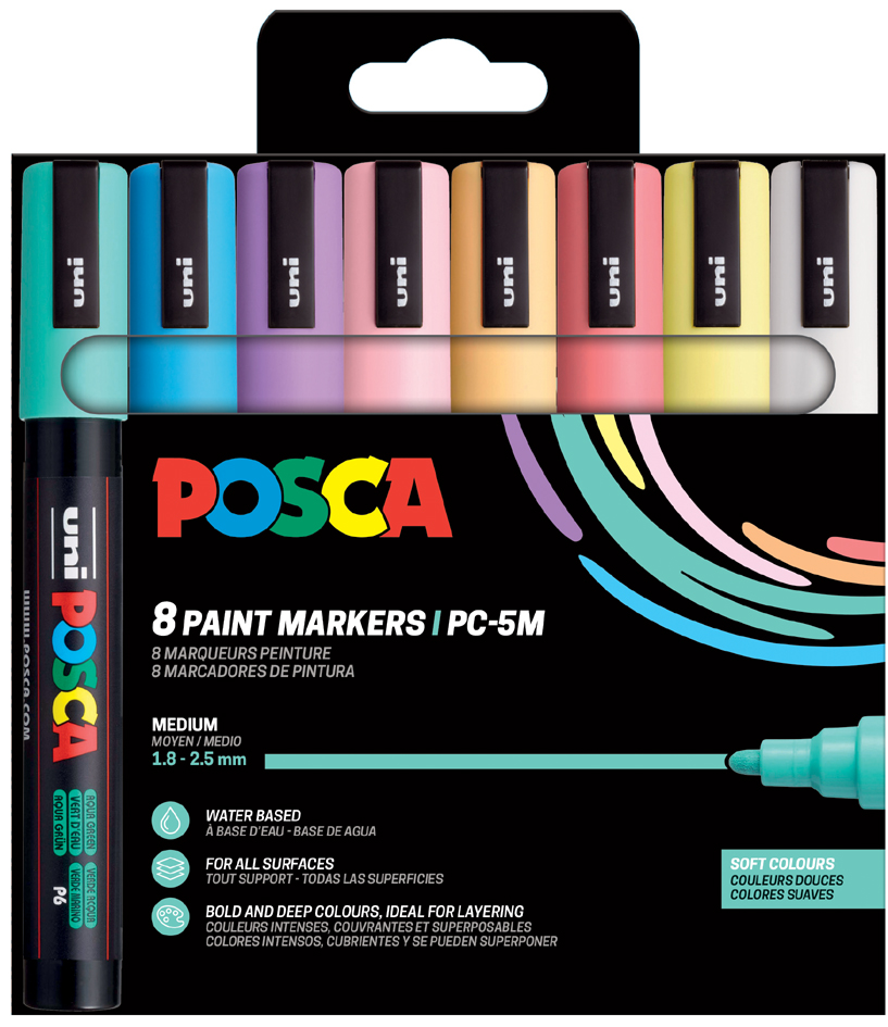 Marqueur à pigment POSCA PC5M, étui de 8, couleurs douces