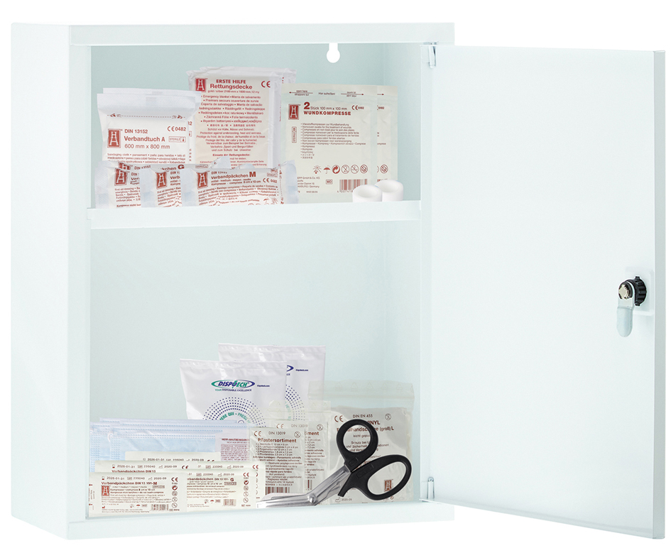Armoire de premiers secours avec 2 compartiments, ouvert