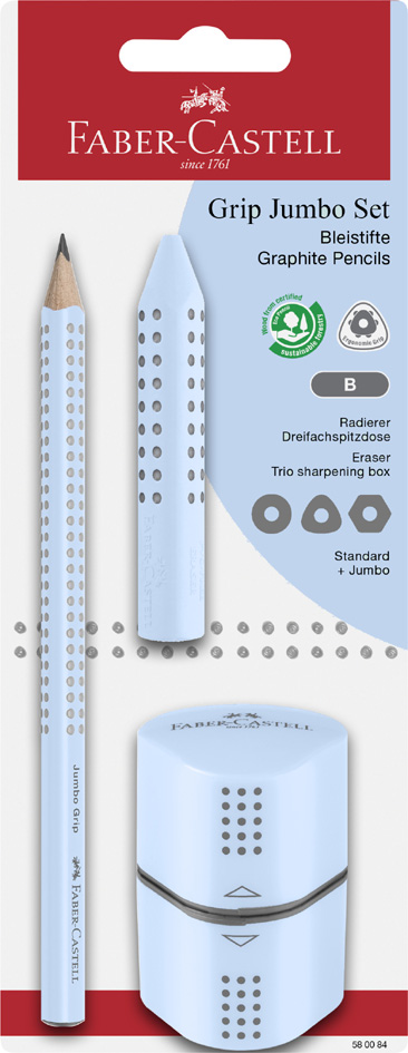 FABER-CASTELL Kit crayon Jumbo GRIP, bleu ciel, blister