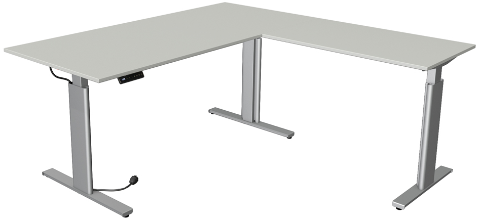 Visuel de référence : Table de bureau assis-debout "Move 3 tube" avec élément d'angle, gris clair