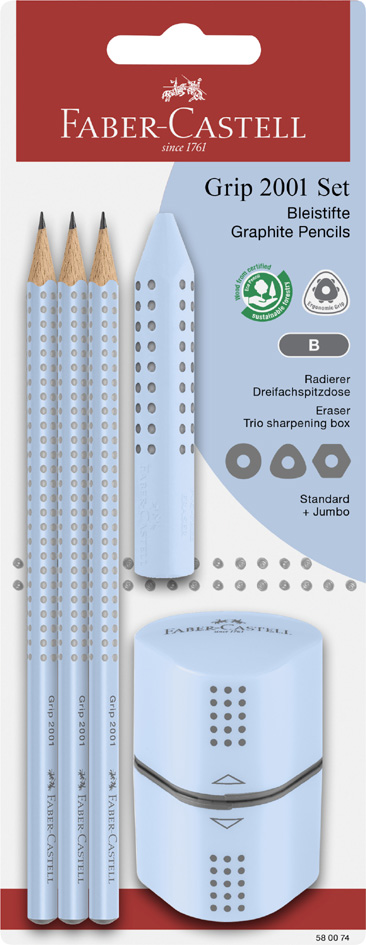FABER-CASTELL Kit crayons GRIP 2001, bleu ciel, blister