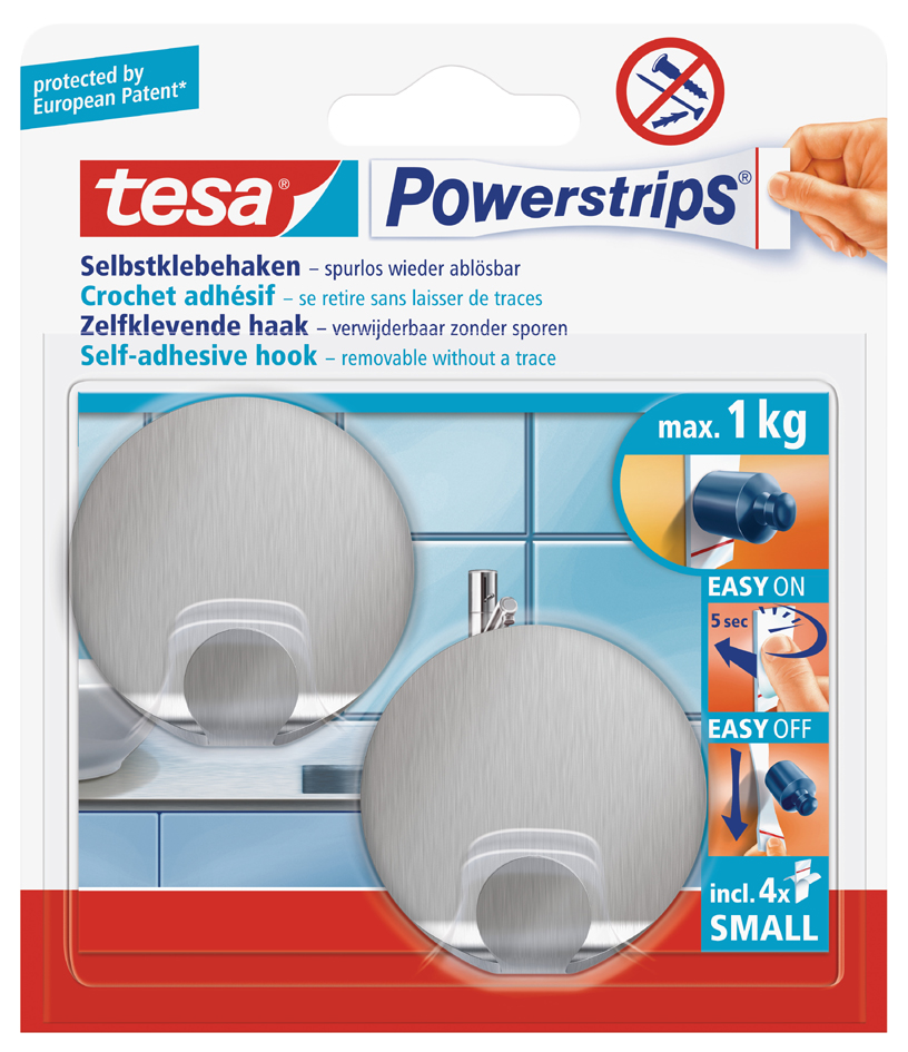 tesa Powerstrips Crochet adhésif SMALL, métal, rond