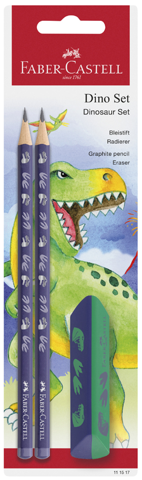 FABER-CASTELL Kit d'écriture Dino, 3 pièces, bleu