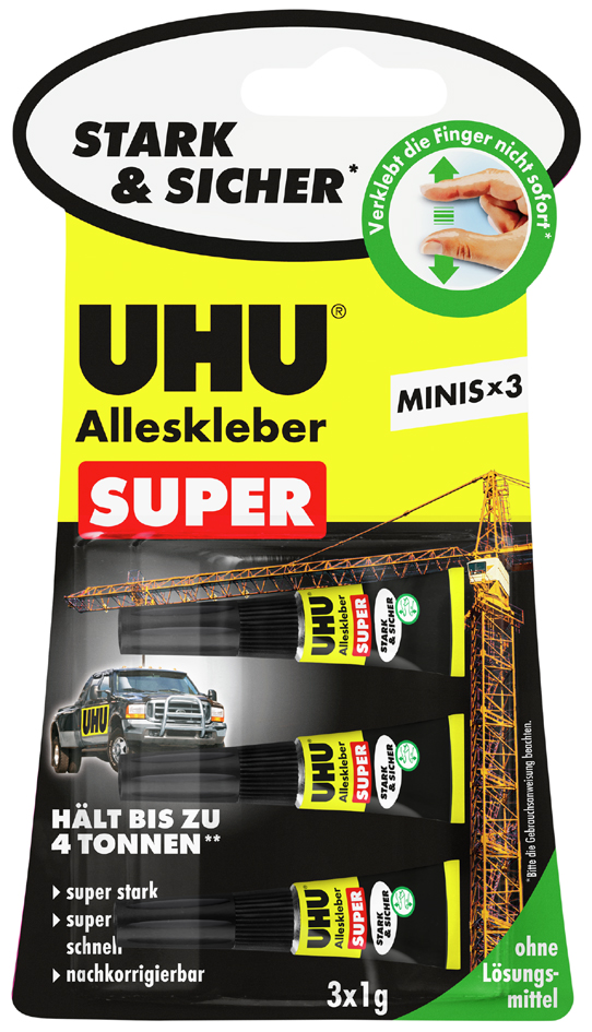 UHU Colle tout SUPER Strong & SAFE MINIS, 3 tubes de 1 g