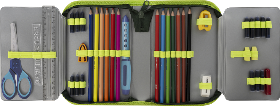 EBERHARD FABER Étui scolaire Cheval, 42 pièces garni polyester vert fluo