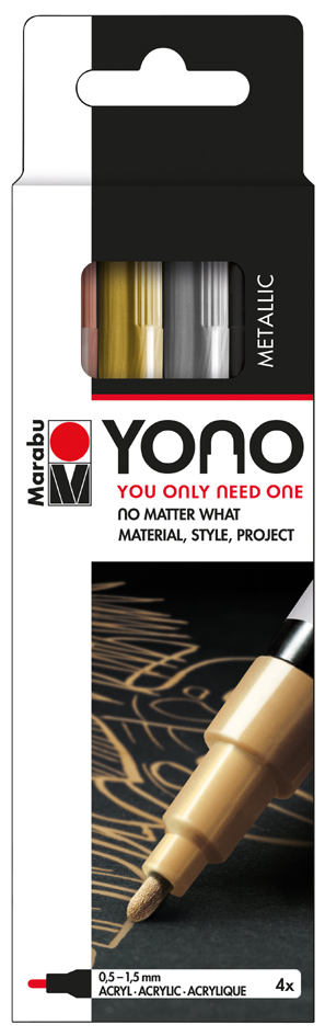 Marabu Feutre acrylique 'YONO', 0,5 - 1,4 mm, set de 4 METAL