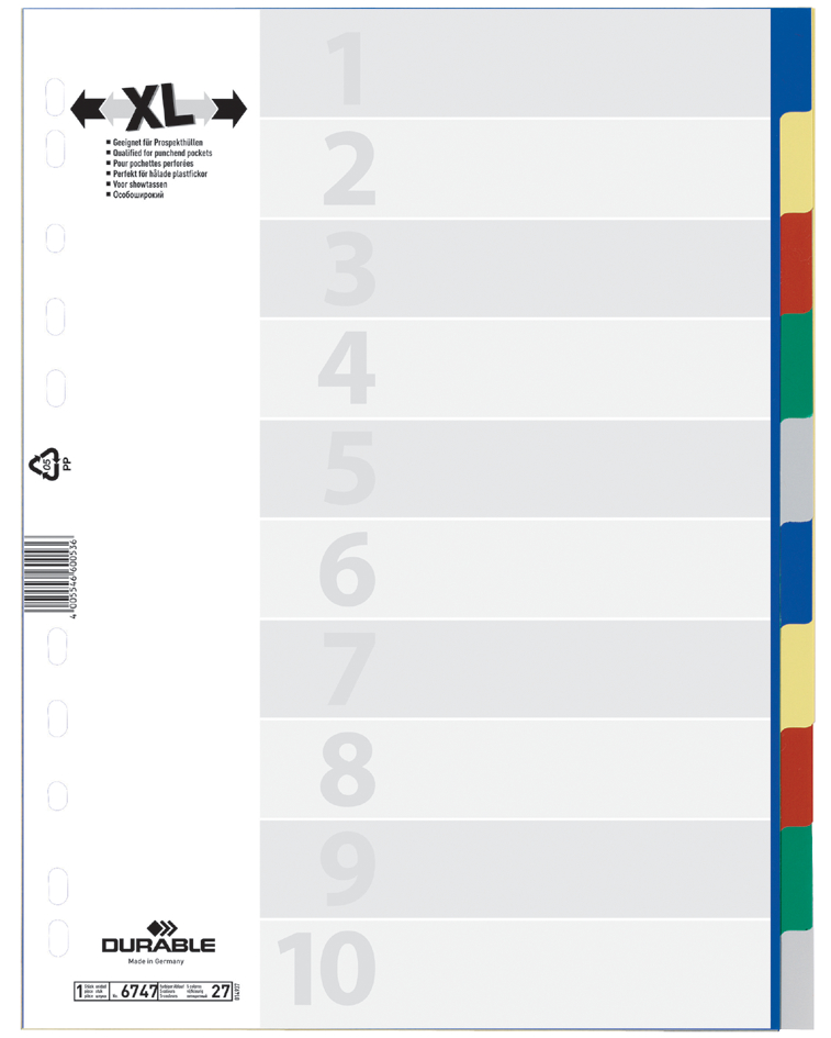 DURABLE Intercalaires en plastique, A4, PP, 10 touches