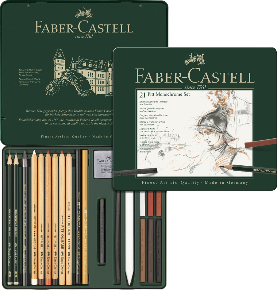 FABER-CASTELL PITT MONOCHROME Set medium, étui de 21 pièces