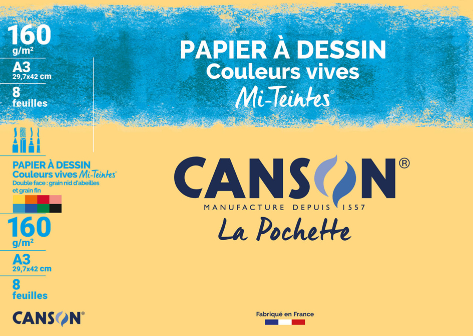 CANSON Papier à dessin couleur Mi-Teintes, A3 couleurs vives