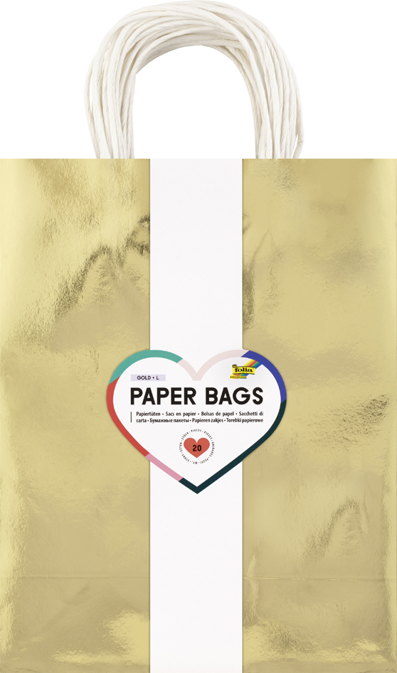 folia Sac en papier DORÉ SCINTILLANT, taille: L