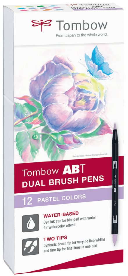 Feutres "ABT DUAL BRUSH PEN", set de 12 couleurs pastel