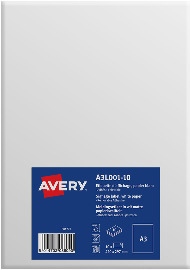 AVERY Etiquette d'affichage, enlevable, 420 x 297 mm, blanc