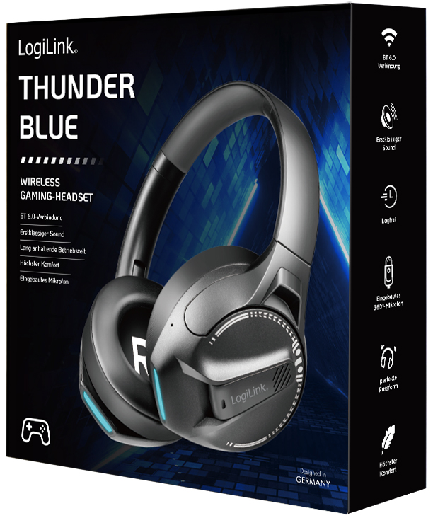 Casque de gaming BT 6.0 THUNDER BLUE, dans un carton