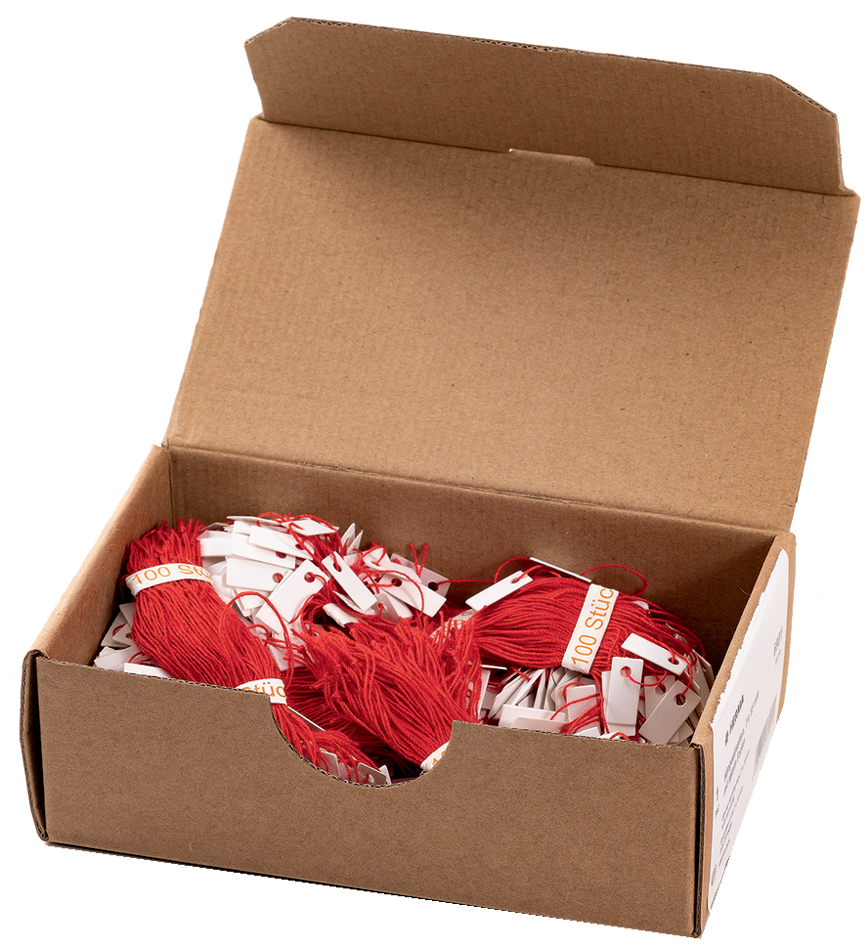 Etiquette à suspendre, fil rouge