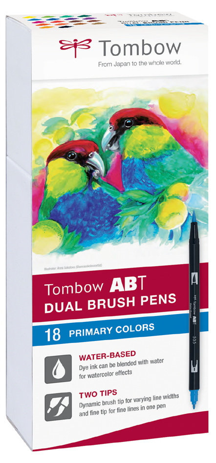 Feutre "ABT DUAL BRUSH PEN", set de 18 couleurs primaires