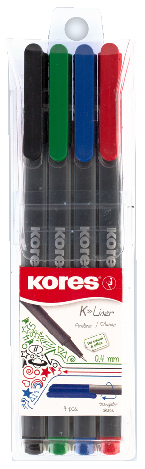 Kores Feutre fineliner 'K-Liner', tracé: 0,4 mm, étui de 4