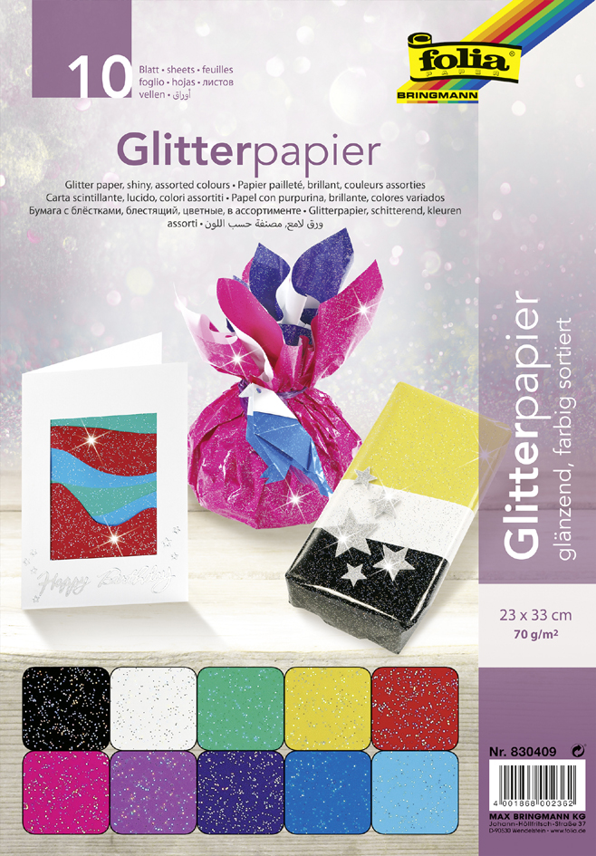 folia Papier pailleté, 70 g/m2, 230 x 330 mm, assorti