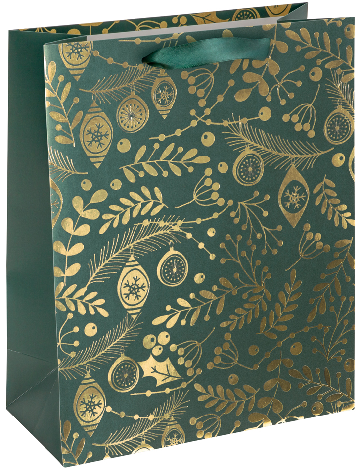 sigel Sac cadeau de Noël 'Golden ornaments on green', grand