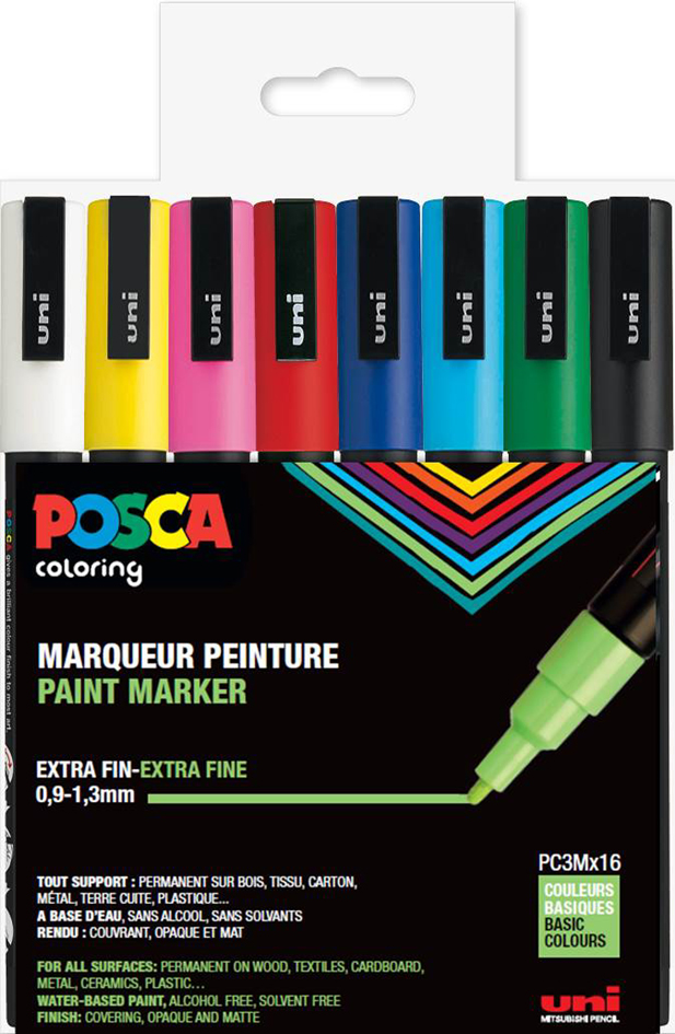 POSCA Marqueur à pigment PC3M, étui de 16, assorti