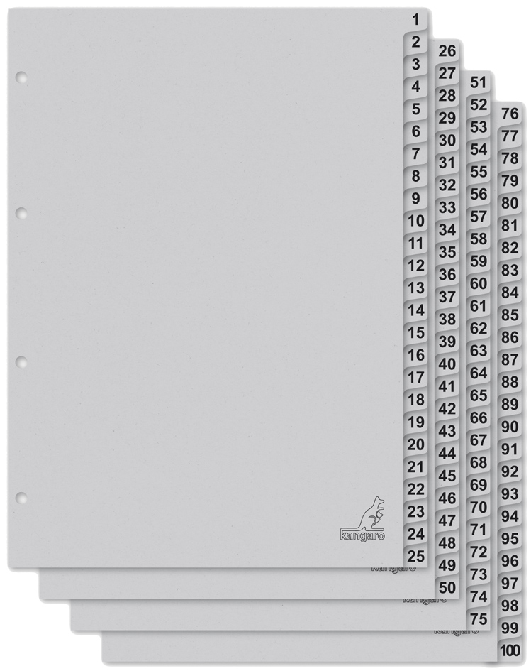 kangaro Intercalaire carton ECO, chiffres 1-100, 100 pièces