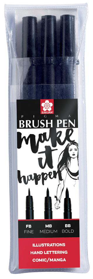 SAKURA Stylo pinceau PIGMA BRUSH, étui de 3, noir