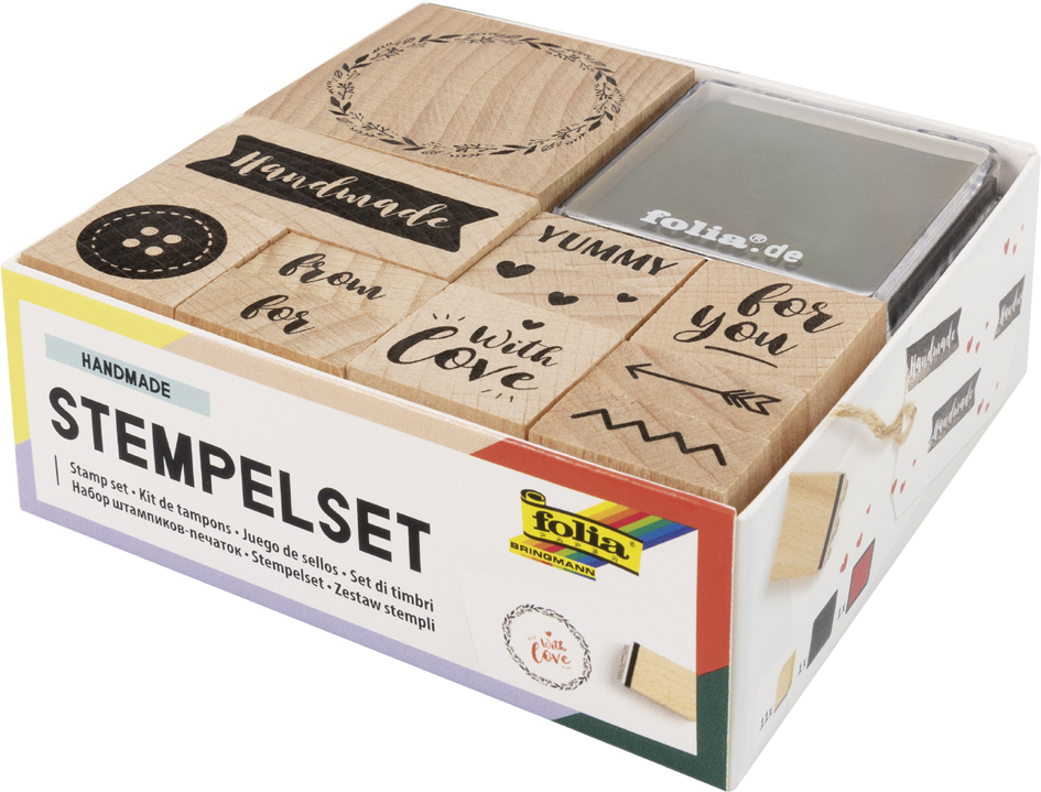 folia Set de tampons en bois 'Handmade', 13 pièces