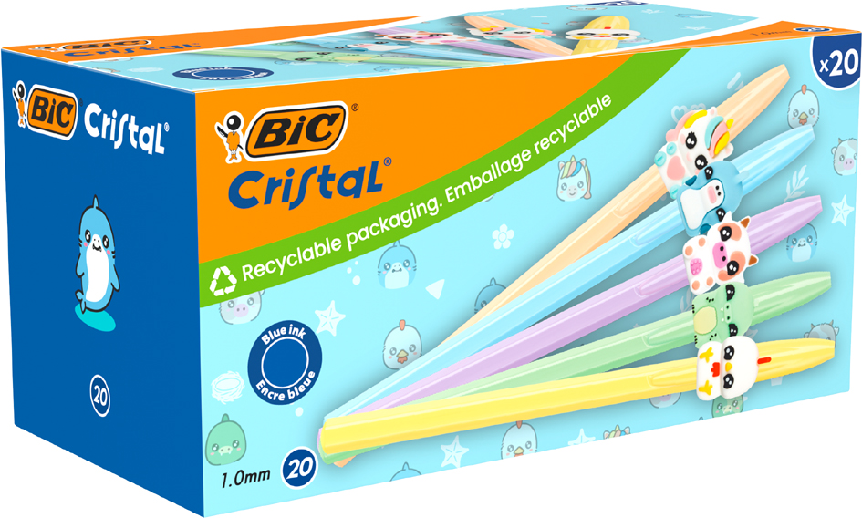 BIC Stylo à bille Cristal Pastel Figurine, carton de 20