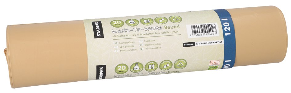 STARPAK Sac poubelle 'Waste-to-Waste', 120 litres, marron