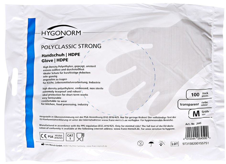 Gants hygiéniques HDPE POLYCLASSIC STRONG, en boîte distributrice