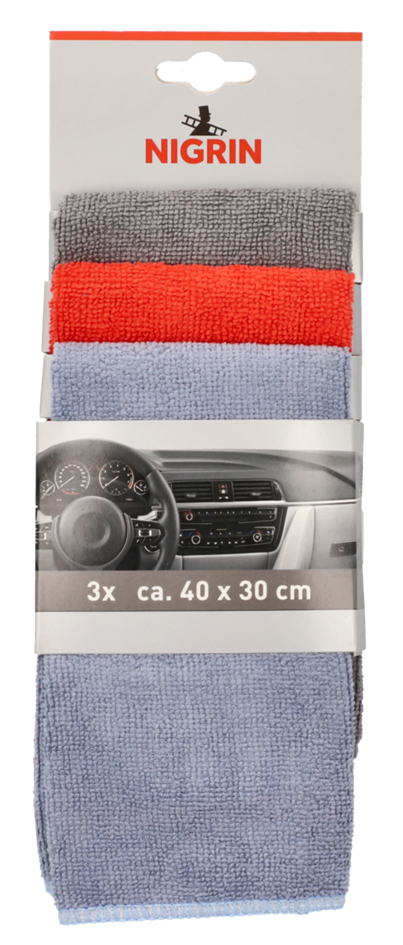 NIGRIN Chiffon en microfibres pour voiture, set de 3 pièces