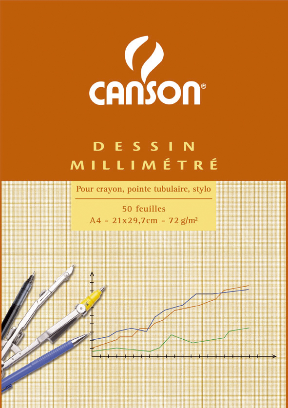 CANSON Bloc de papier millimétré, A3, 90 g/m2, bistre
