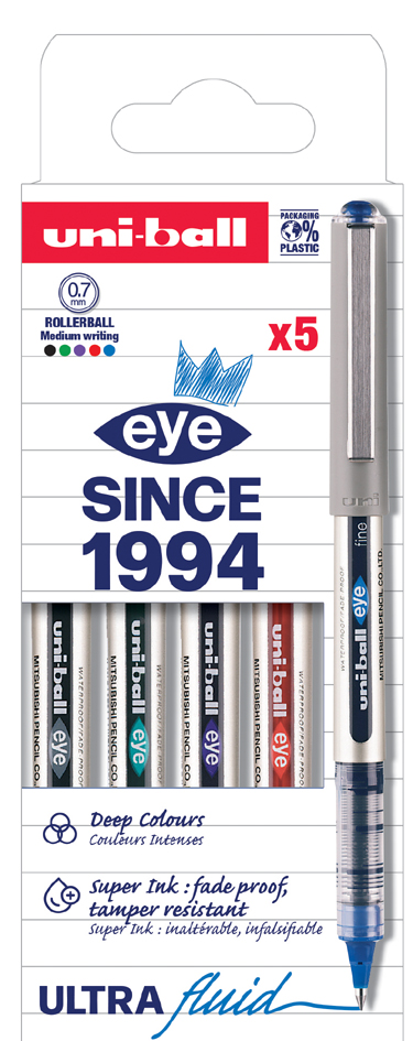 uni-ball Stylo roller eye fine UB157E PF, étui de 5, assorti