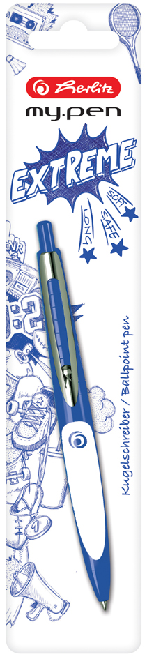 herlitz Stylo à bille rétractable my.pen, bleu/blanc
