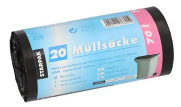 Sac poubelle HDPE, 70 litres, noir