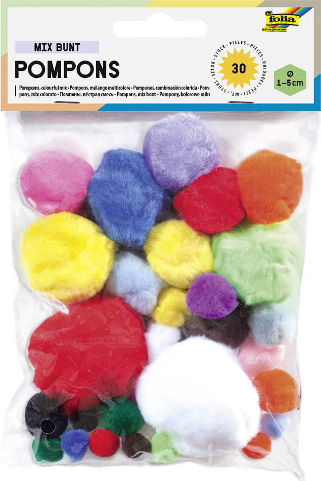 folia Pompons, 30 pièces, assorti tailles et couleurs